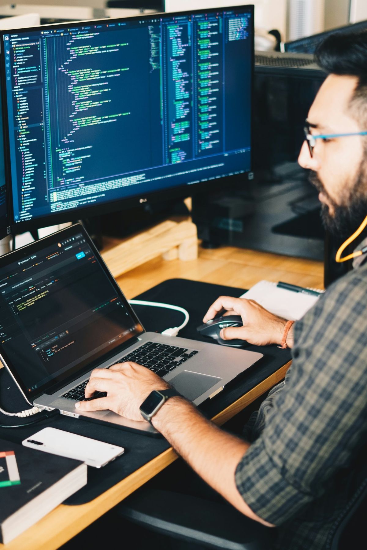 Close-up of code on a screen during pair programming